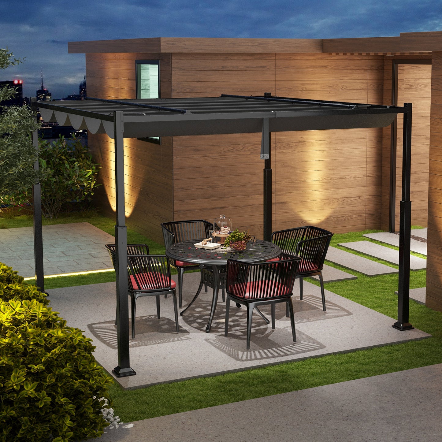 10 x 10 Feet Outdoor Pergola with Retractable Canopy and Metal Columns, Gray Gazebos at Gallery Canada