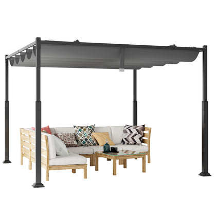 10 x 10 Feet Outdoor Pergola with Retractable Canopy and Metal Columns, Gray Gazebos at Gallery Canada