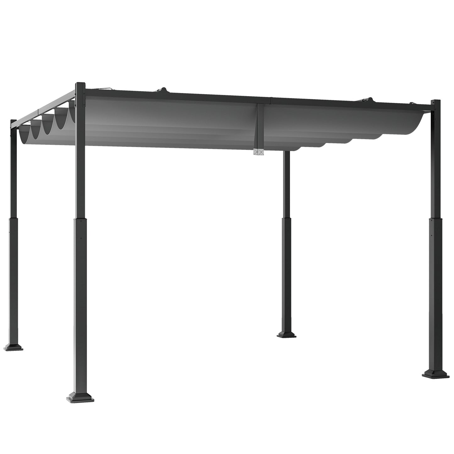 10 x 10 Feet Outdoor Pergola with Retractable Canopy and Metal Columns, Gray Gazebos at Gallery Canada
