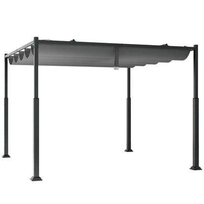 10 x 10 Feet Outdoor Pergola with Retractable Canopy and Metal Columns, Gray Gazebos at Gallery Canada