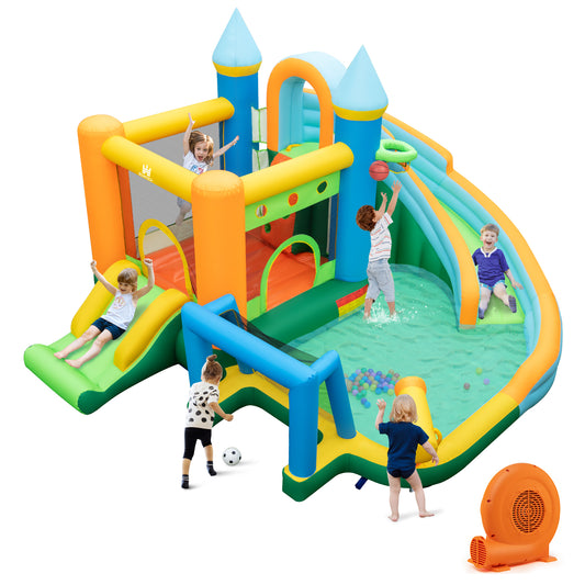 Inflatable Water Slide with Dual Slides and Splash Pool Bounce House with 680W Blower, Green Bounce House Green at Gallery Canada