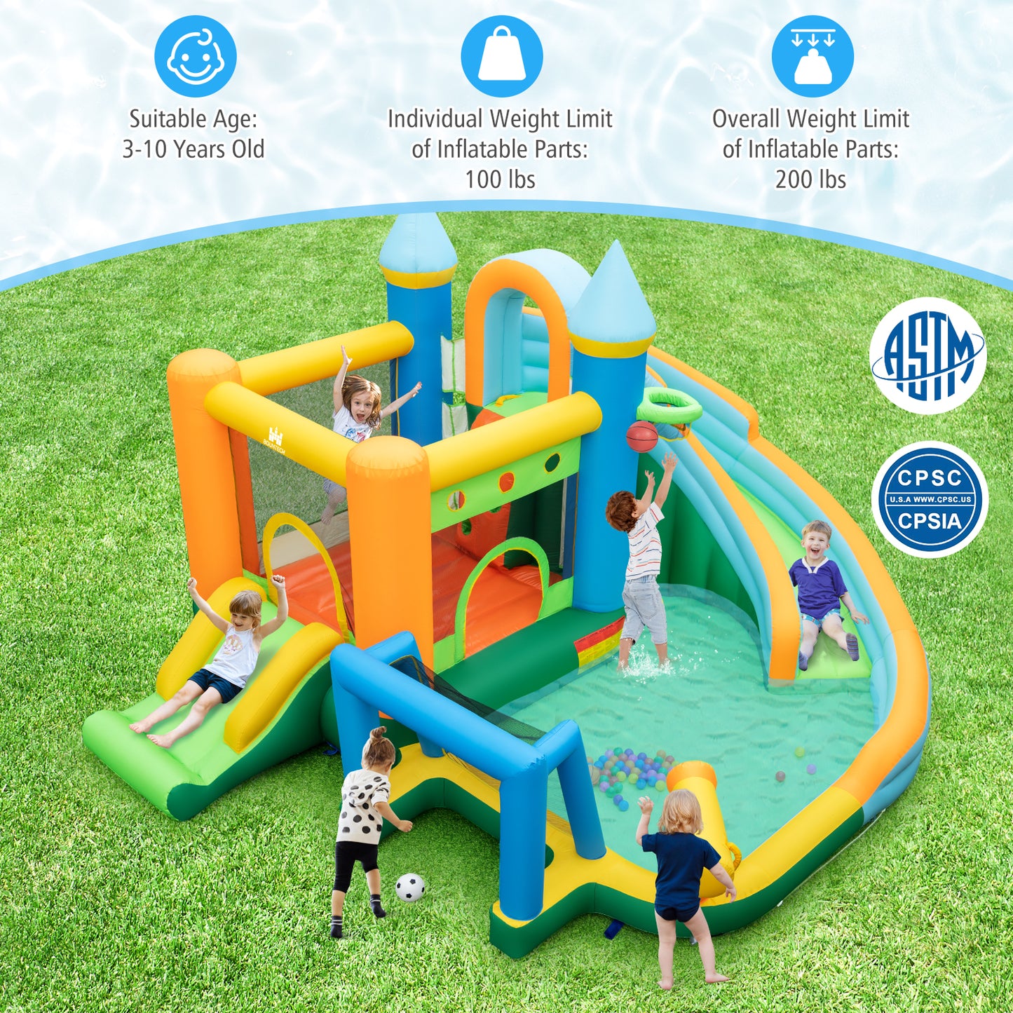 Inflatable Water Slide with Dual Slides and Splash Pool Bounce House with 680W Blower, Green Bounce House at Gallery Canada