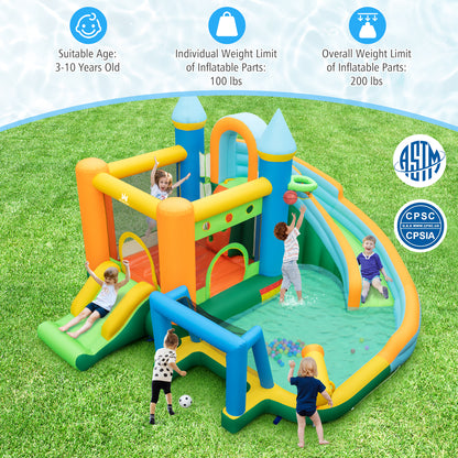 Inflatable Water Slide with Dual Slides and Splash Pool Bounce House with 680W Blower, Green Bounce House at Gallery Canada