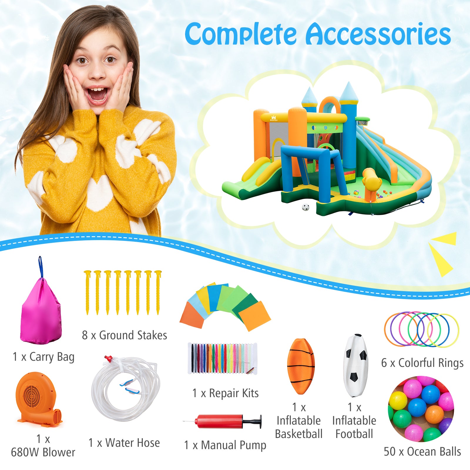 Inflatable Water Slide with Dual Slides and Splash Pool Bounce House with 680W Blower, Green Bounce House at Gallery Canada