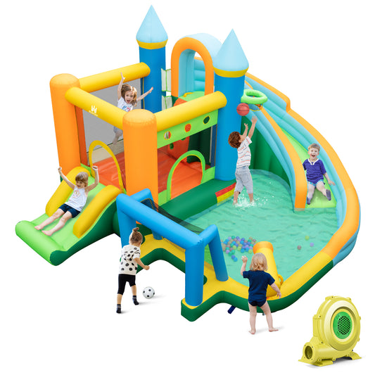 Inflatable Water Slide, Dual Slides, Splash Pool Bounce House, 735W Blower, Green Bounce House Green at Gallery Canada