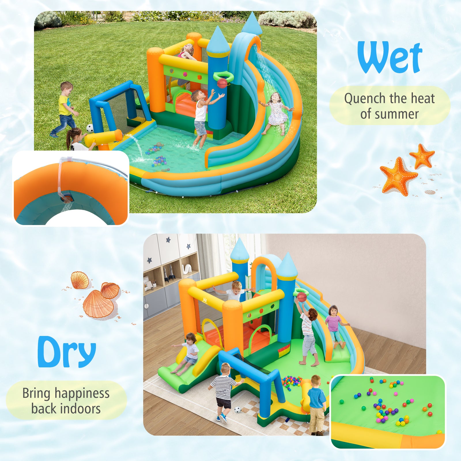 Inflatable Water Slide with Dual Slides and Splash Pool Bounce House with 735W Blower, Green Bounce House at Gallery Canada