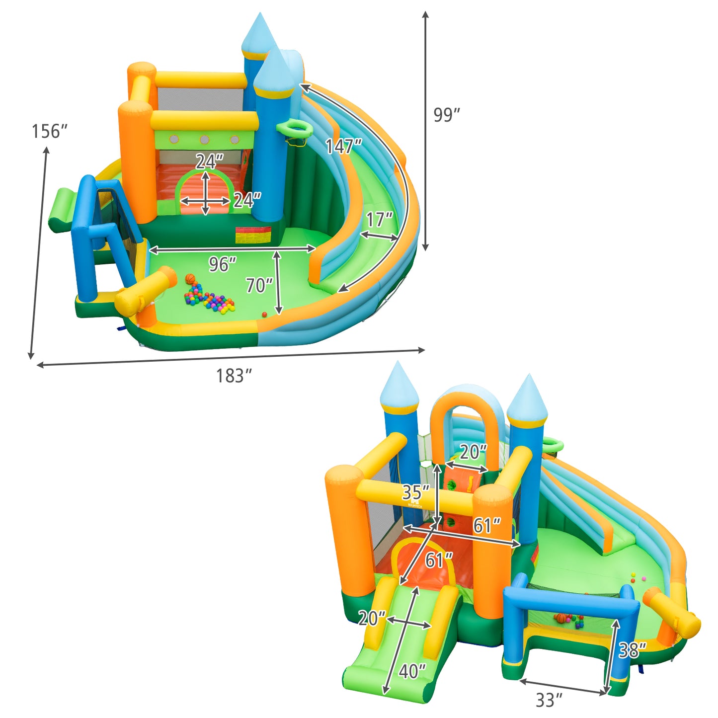 Inflatable Water Slide with Dual Slides and Splash Pool Bounce House with 735W Blower, Green Bounce House at Gallery Canada