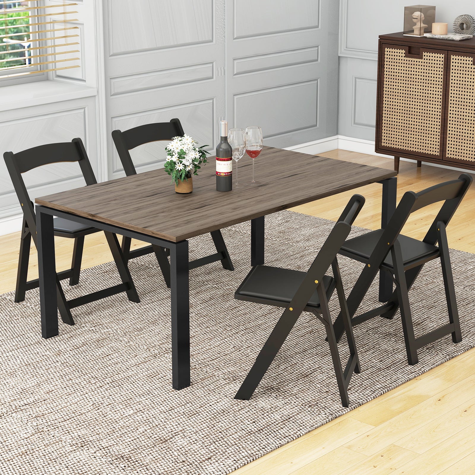 Set of 4 Dining Chairs Foldable Kitchen Chair with Rubber Wood Legs and Padded Seat, Black Dining Chairs at Gallery Canada
