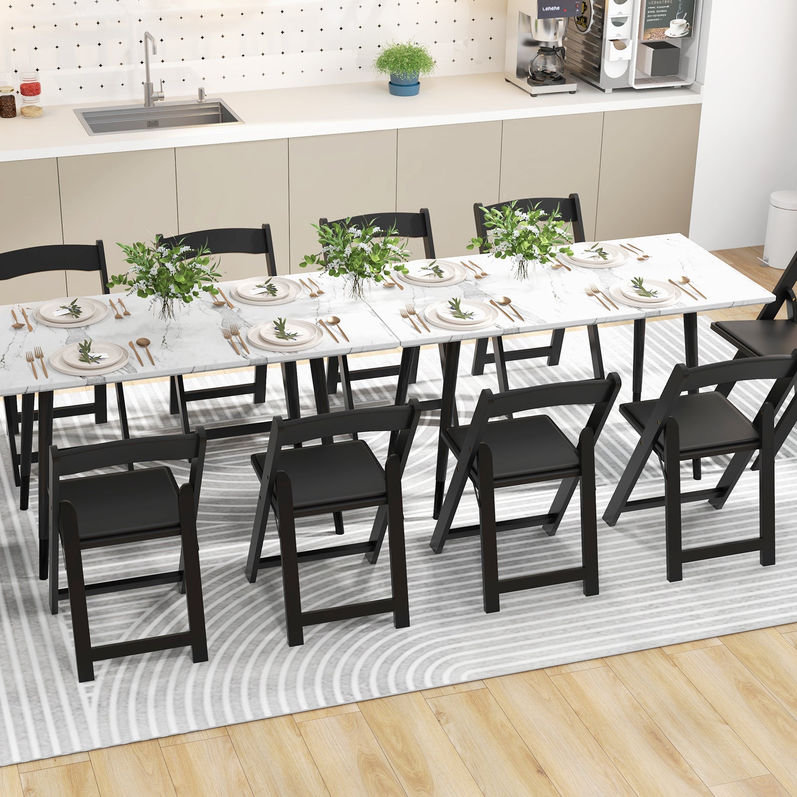 Set of 4 Dining Chairs Foldable Kitchen Chair with Rubber Wood Legs and Padded Seat, Black Dining Chairs at Gallery Canada