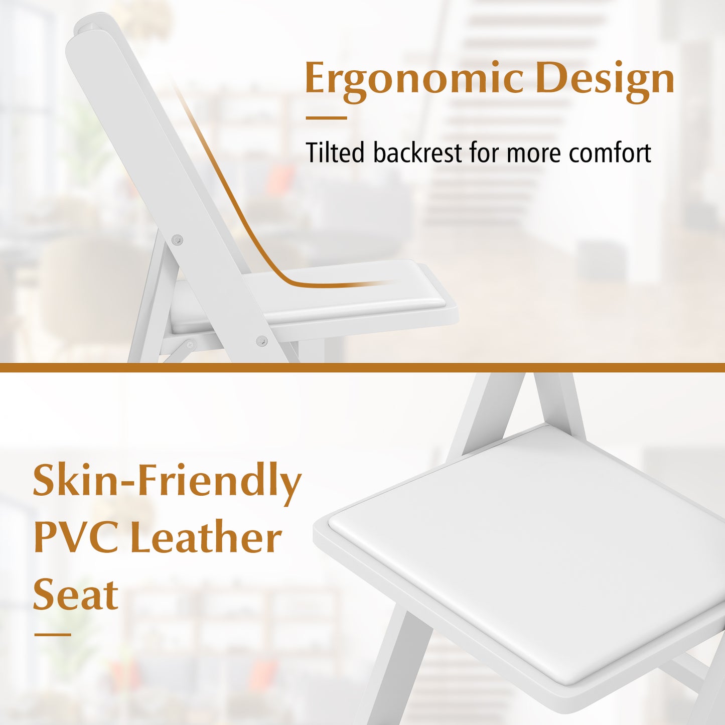 Set of 4 Dining Chairs Foldable Kitchen Chair with Rubber Wood Legs and Padded Seat, White Dining Chairs at Gallery Canada