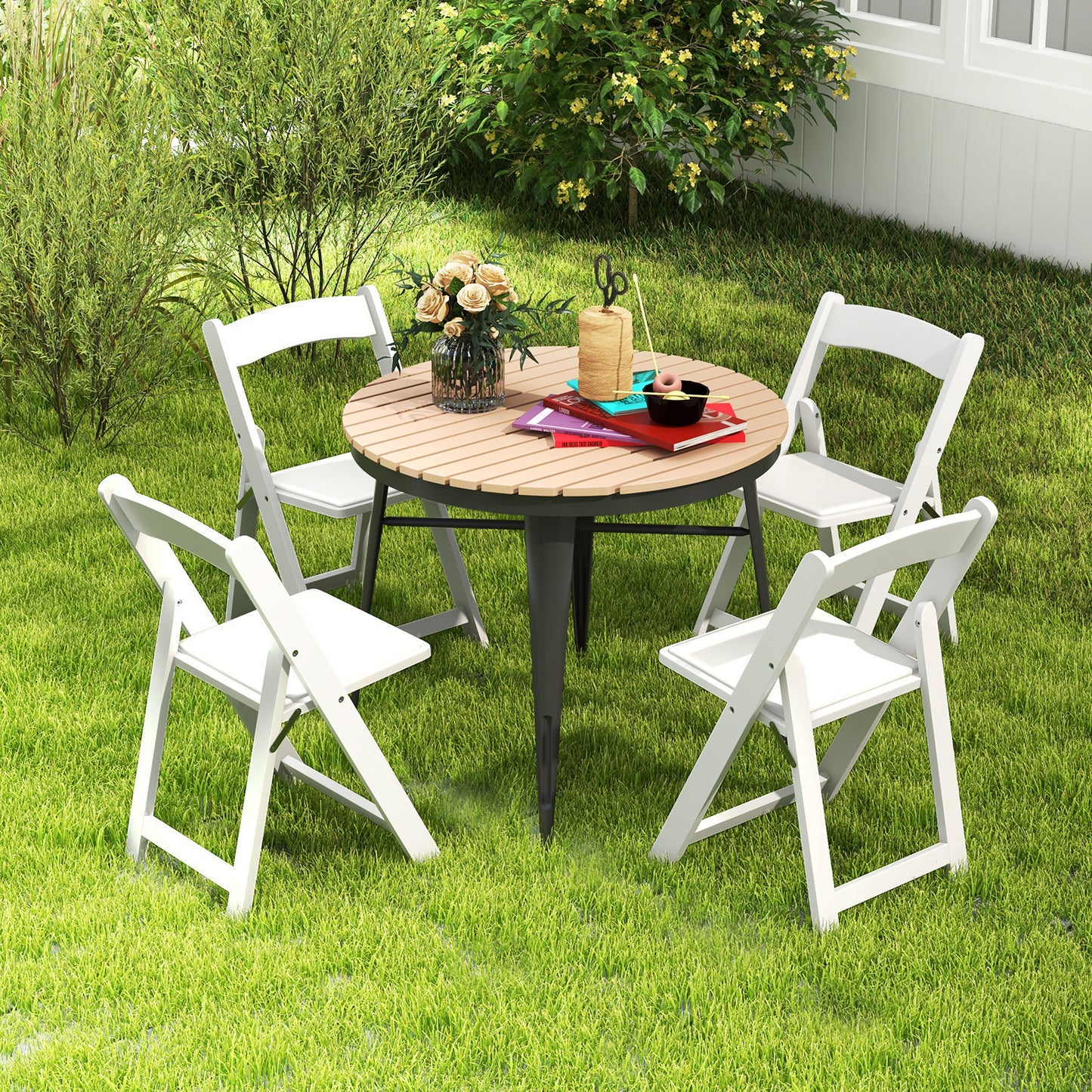 Set of 4 Dining Chairs Foldable Kitchen Chair with Rubber Wood Legs and Padded Seat, White Dining Chairs at Gallery Canada