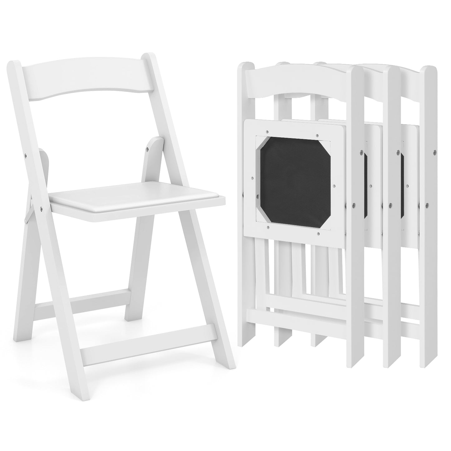 Set of 4 Dining Chairs Foldable Kitchen Chair with Rubber Wood Legs and Padded Seat, White Dining Chairs White at Gallery Canada