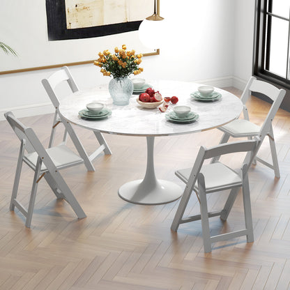 Set of 4 Dining Chairs Foldable Kitchen Chair with Rubber Wood Legs and Padded Seat, White Dining Chairs at Gallery Canada