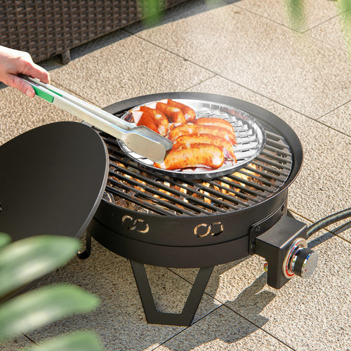17 Inch Portable Gas Fire Pit, Folding Legs, Removable Grill, Black