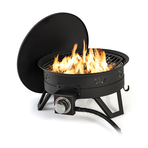 17 Inch Portable Gas Fire Pit, Folding Legs, Removable Grill, Black