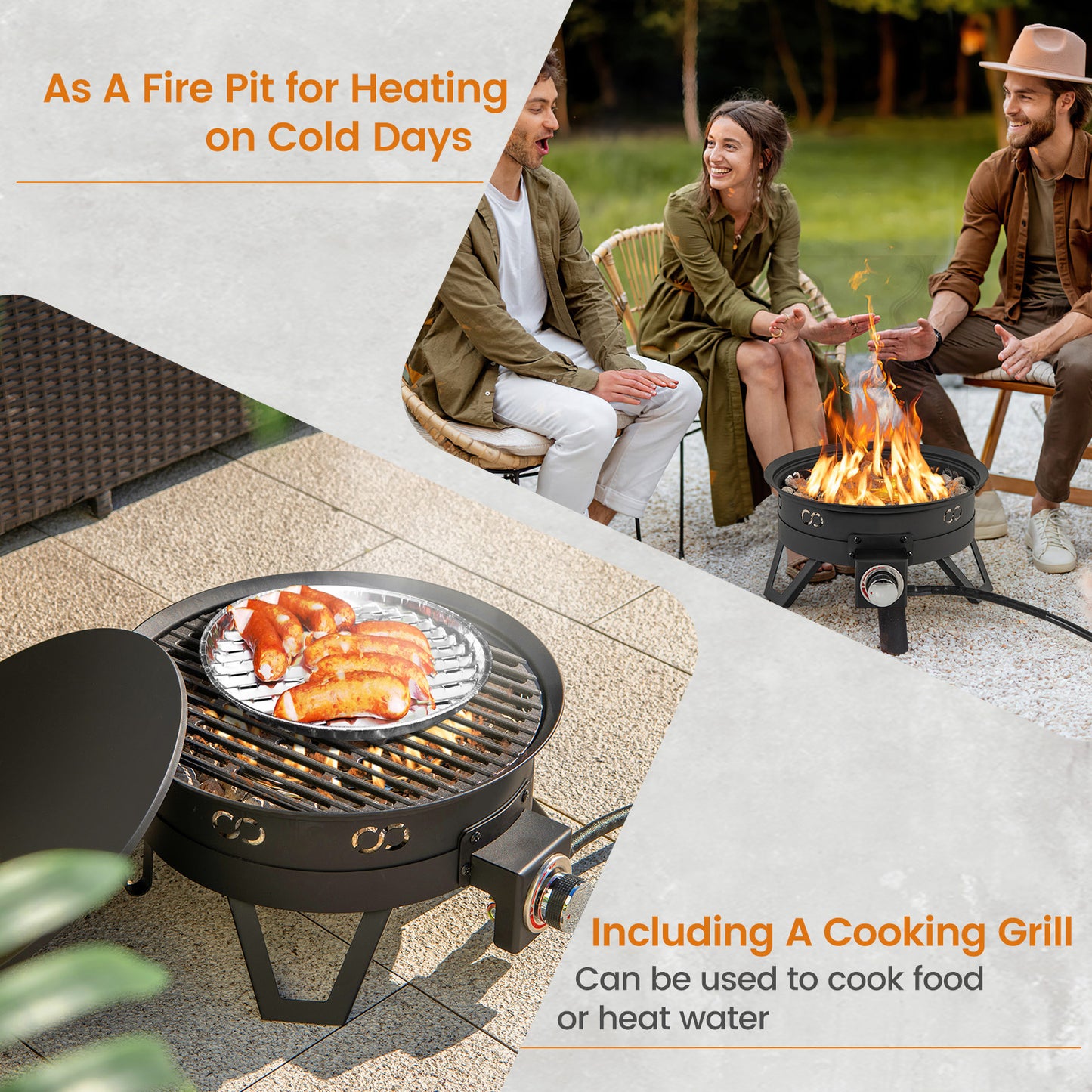 17 Inch Portable Gas Fire Pit, Folding Legs, Removable Grill, Black Fire Pits at Gallery Canada