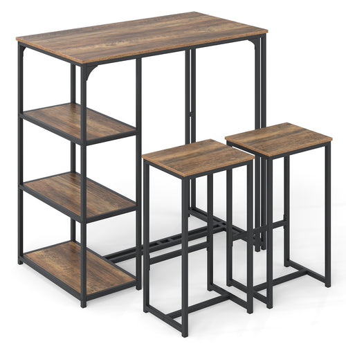 3-Piece Bar Table Set, 2 Bar-Height Dining Table, 2 Stools, Brown