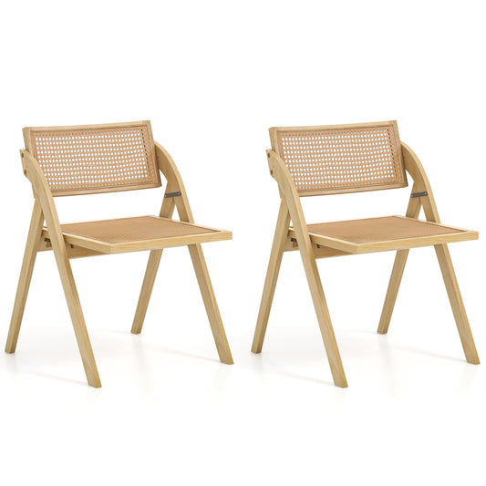 Foldable Dining Chairs Set Of 2, Woven Rattan Backrest, Natural Dining Chairs Natural at Gallery Canada