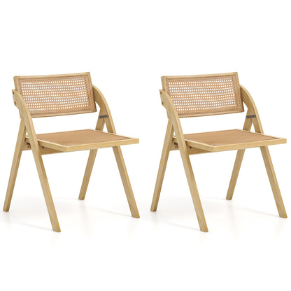 Foldable Dining Chairs Set of 2 with Woven Rattan Backrest, Natural Dining Chairs at Gallery Canada