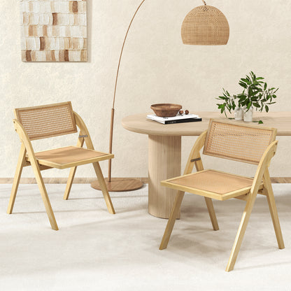 Foldable Dining Chairs Set of 2 with Woven Rattan Backrest, Natural Dining Chairs at Gallery Canada
