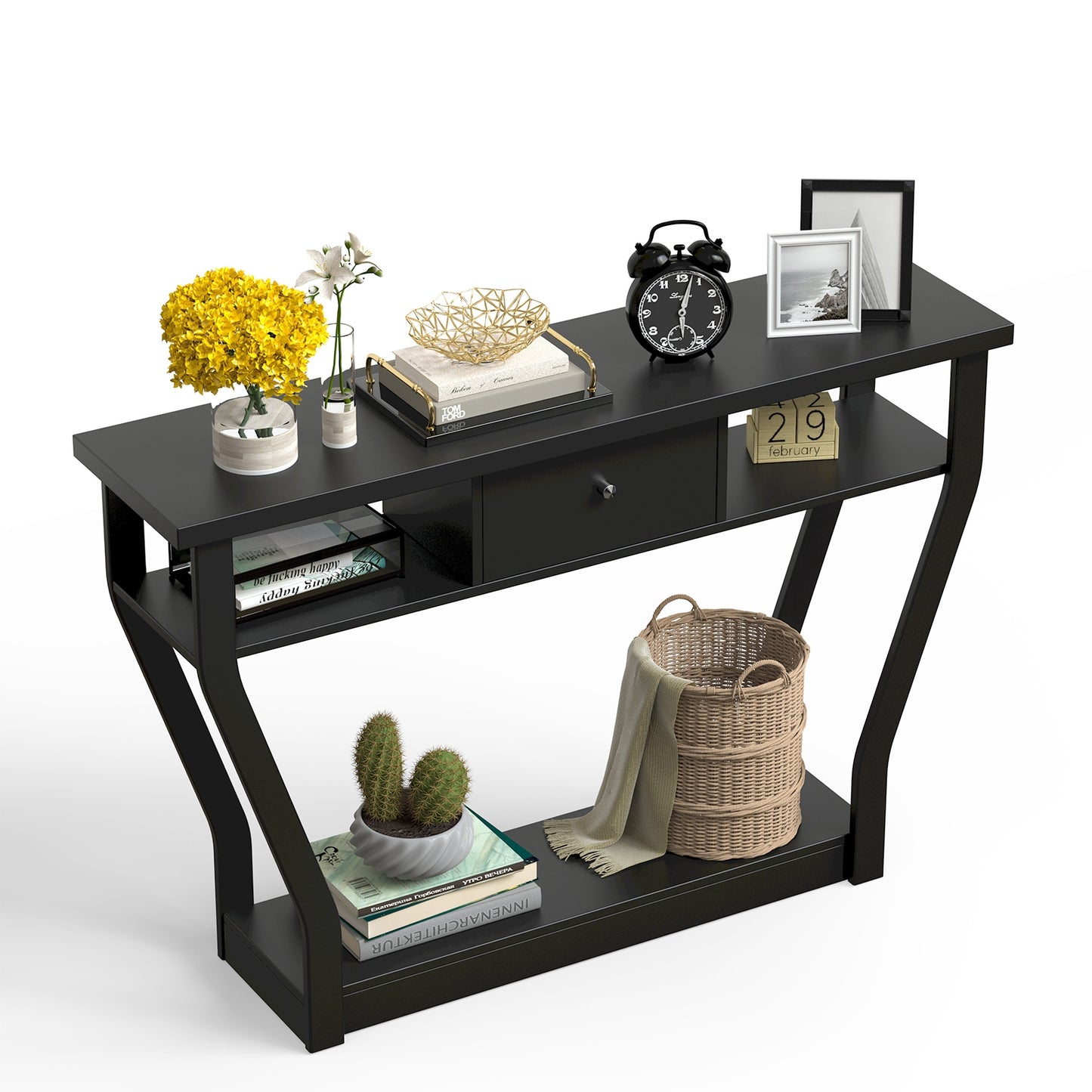 Modern Sofa Accent Table with Drawer, Black Console Tables at Gallery Canada