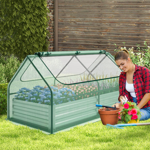 6 x 3 x 3 Feet Galvanized Raised Garden Bed with Greenhouse, Green