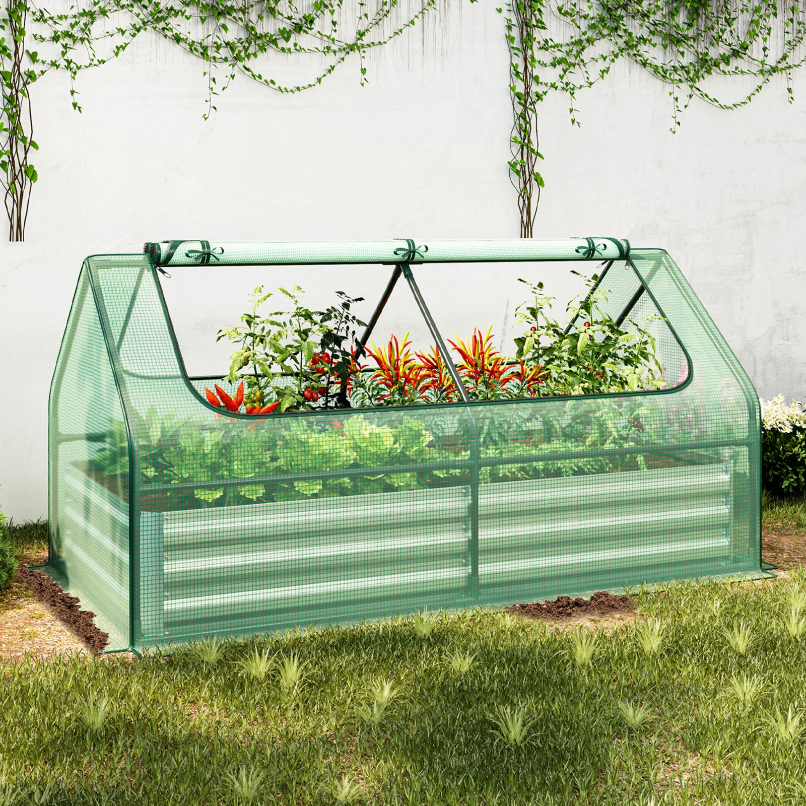 6 x 3 x 3 Feet Galvanized Raised Garden Bed with Greenhouse, Green Raised Garden Beds at Gallery Canada