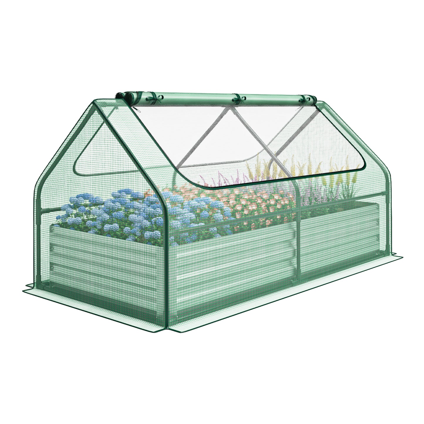 6 x 3 x 3 Feet Galvanized Raised Garden Bed with Greenhouse, Green Raised Garden Beds at Gallery Canada