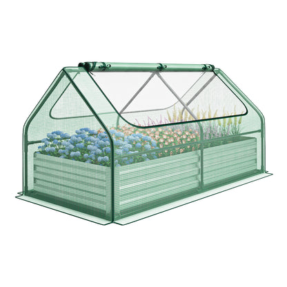 6 x 3 x 3 Feet Galvanized Raised Garden Bed with Greenhouse, Green Raised Garden Beds at Gallery Canada