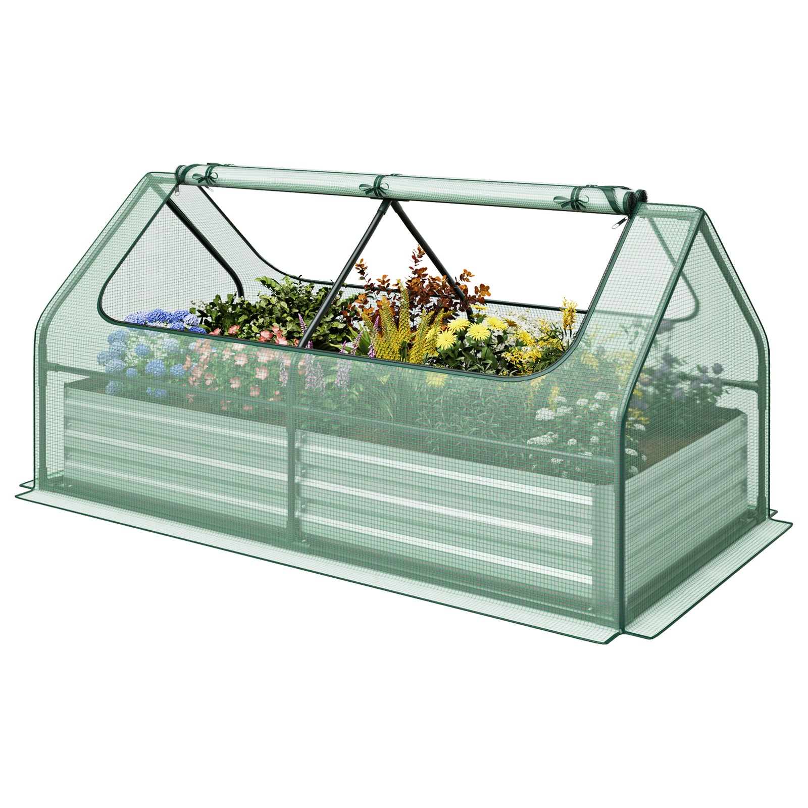 6 x 3 x 3 Feet Galvanized Raised Garden Bed with Greenhouse, Green Raised Garden Beds at Gallery Canada