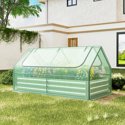6 x 3 x 3 Feet Galvanized Raised Garden Bed with Greenhouse, Green Raised Garden Beds at Gallery Canada