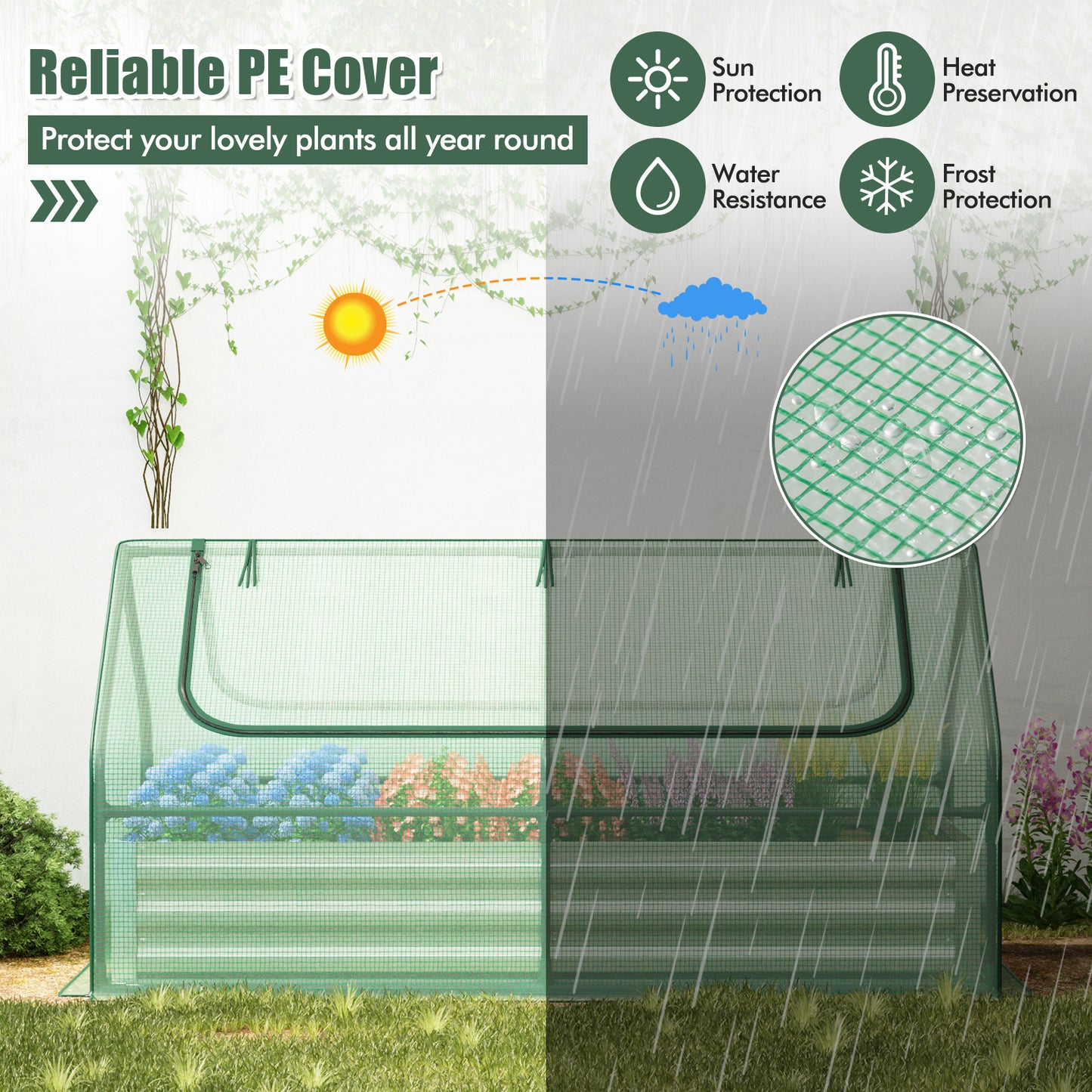 6 x 3 x 3 Feet Galvanized Raised Garden Bed with Greenhouse, Green Raised Garden Beds at Gallery Canada