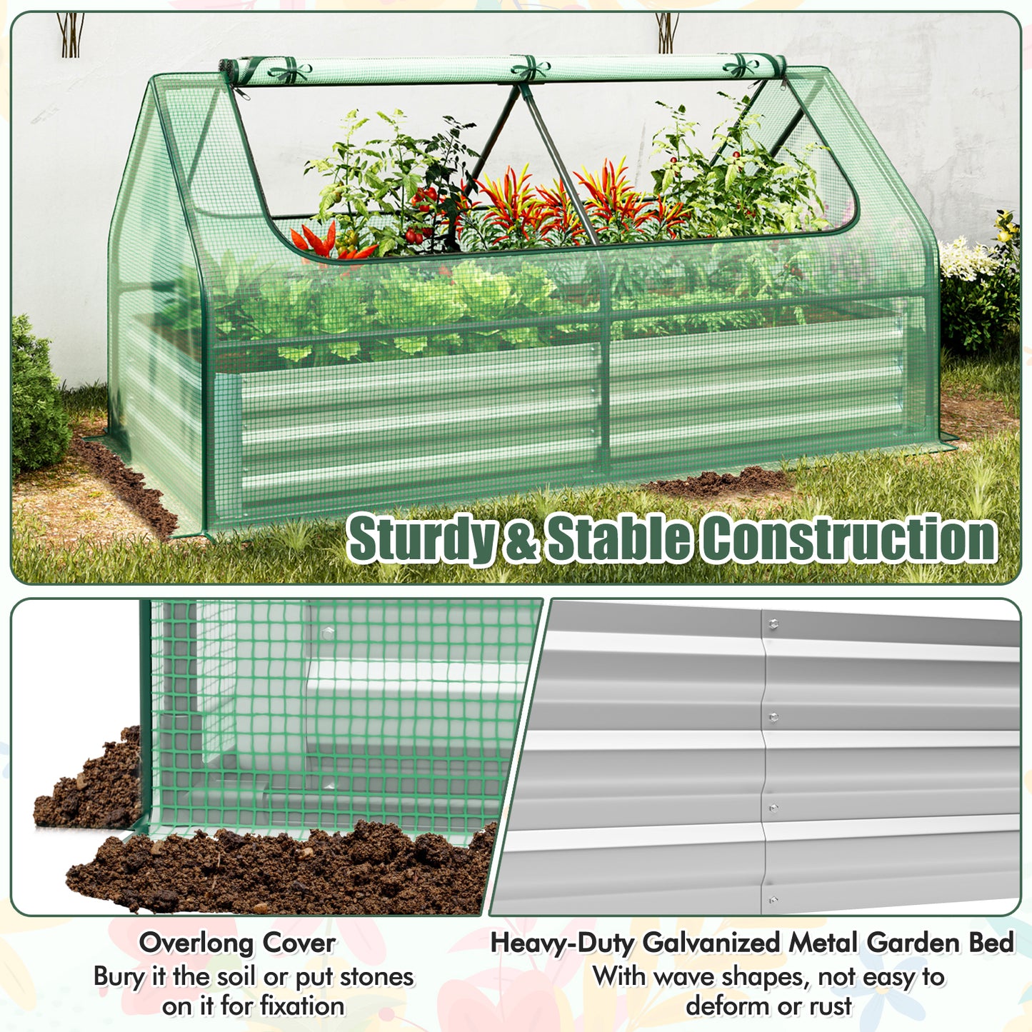 6 x 3 x 3 Feet Galvanized Raised Garden Bed with Greenhouse, Green Raised Garden Beds at Gallery Canada