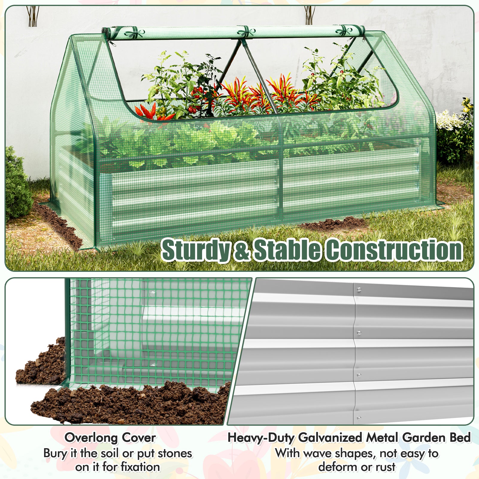 6 x 3 x 3 Feet Galvanized Raised Garden Bed with Greenhouse, Green Raised Garden Beds at Gallery Canada