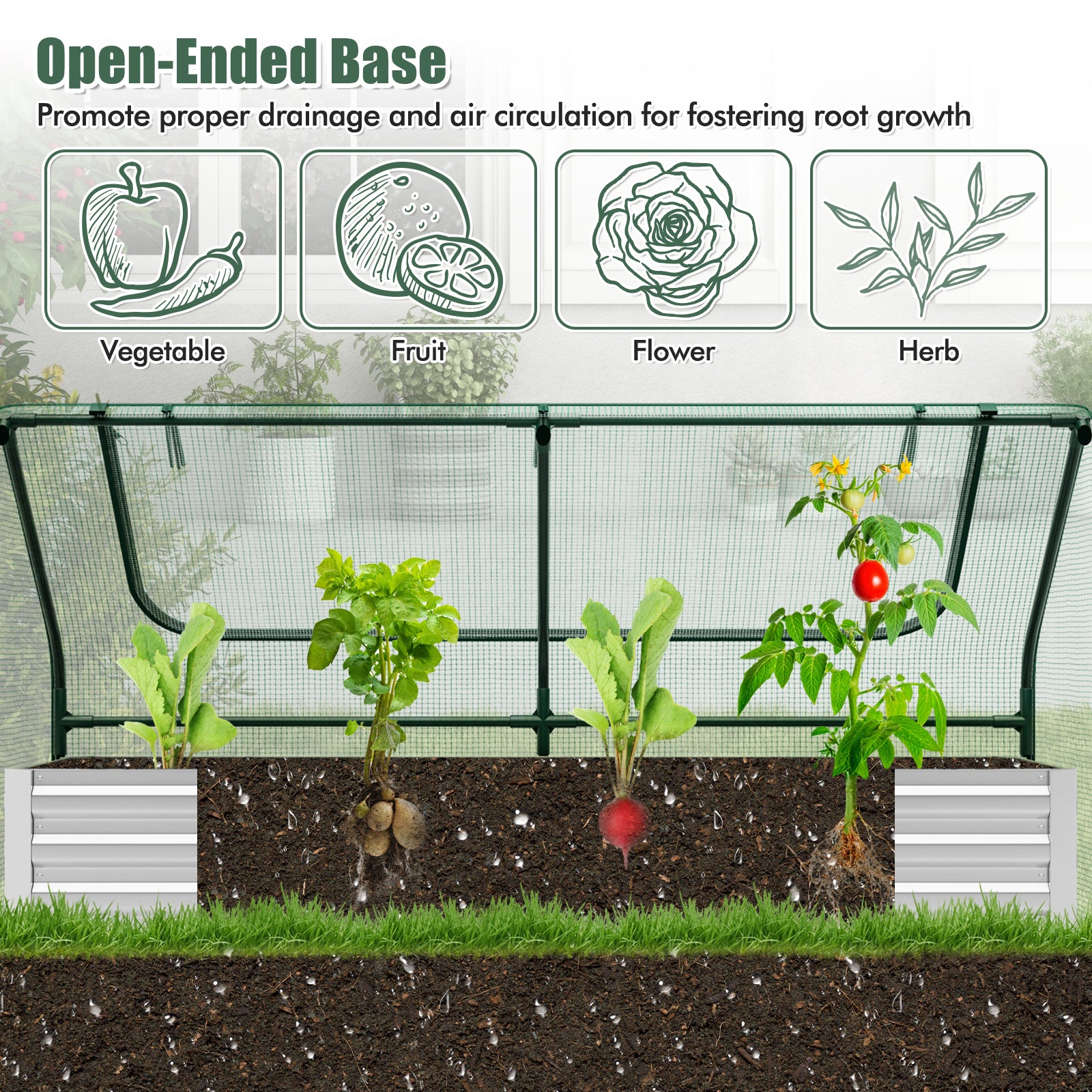 6 x 3 x 3 Feet Galvanized Raised Garden Bed with Greenhouse, Green Raised Garden Beds at Gallery Canada