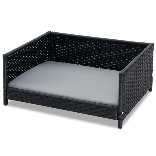 Rattan Dog Bed with Waterproof Soft Cushion for Medium Small Dogs Cats, Gray