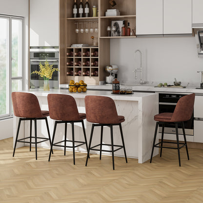 27 Inch Swivel Bar Stool Set of 2 Counter Height Chair with Padded Seat-Black and Brown, Brown Bar Stools at Gallery Canada