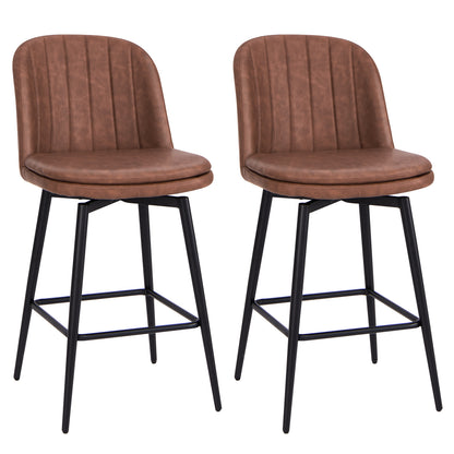 27 Inch Swivel Bar Stool Set of 2 Counter Height Chair with Padded Seat-Black and Brown, Brown Bar Stools at Gallery Canada