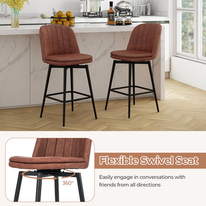 27 Inch Swivel Bar Stool Set of 2 Counter Height Chair with Padded Seat-Black and Brown, Brown Bar Stools at Gallery Canada