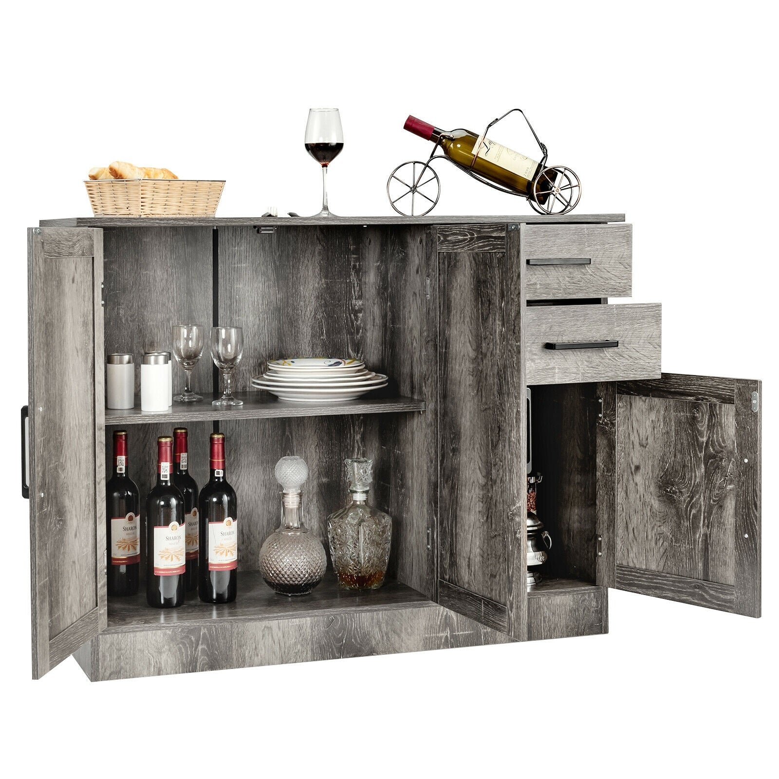 Buffet Storage Cabinet Kitchen Sideboard with 2 Drawers, Gray Sideboards Cabinets & Buffets at Gallery Canada