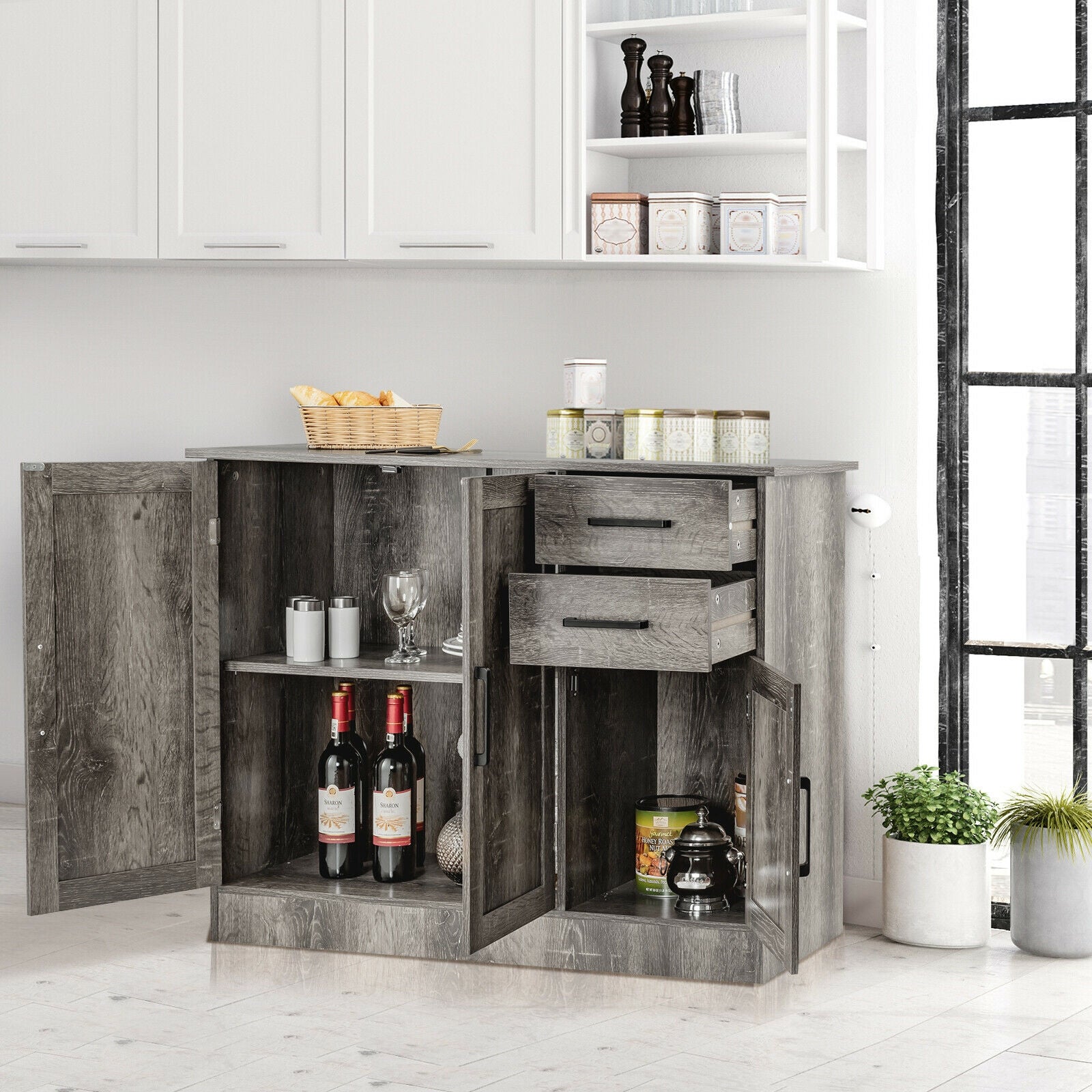 Buffet Storage Cabinet Kitchen Sideboard with 2 Drawers, Gray Sideboards Cabinets & Buffets at Gallery Canada