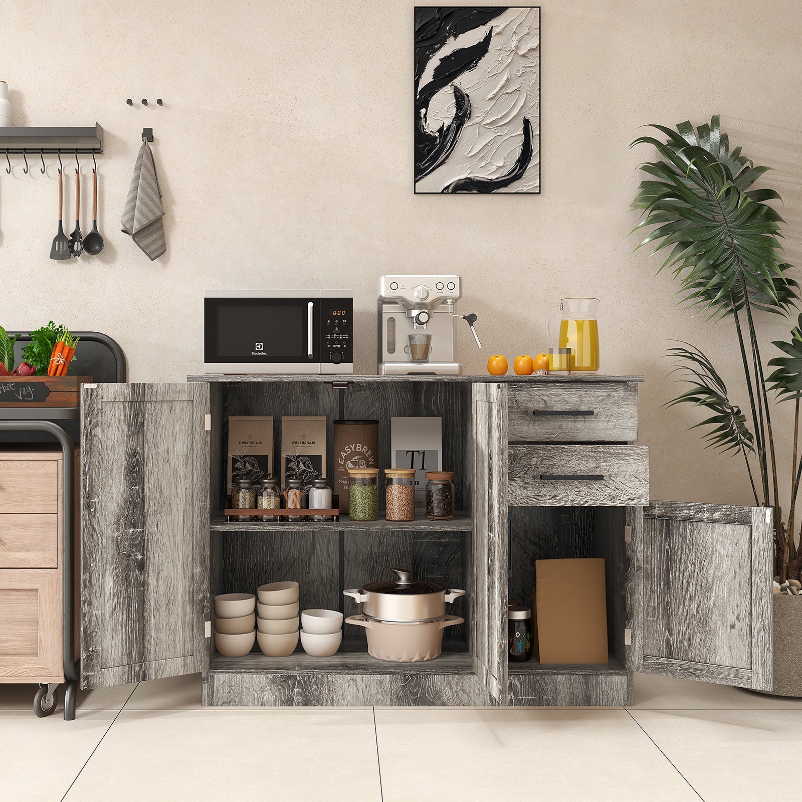 Buffet Storage Cabinet Kitchen Sideboard with 2 Drawers, Gray Sideboards Cabinets & Buffets at Gallery Canada