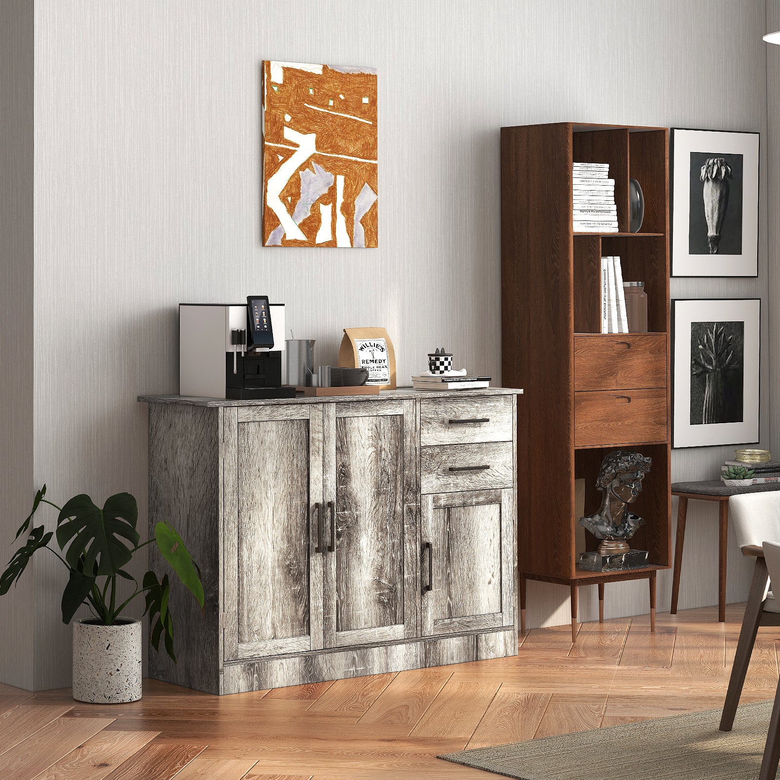 Buffet Storage Cabinet Kitchen Sideboard with 2 Drawers, Gray Sideboards Cabinets & Buffets at Gallery Canada