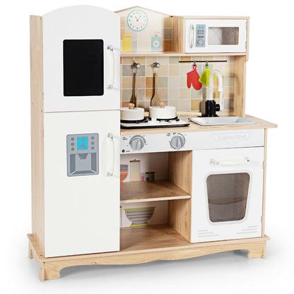 Wooden Kids Pretend Kitchen Playset Cooking Play Toy with Utensils and Sound, White Play Kitchen Sets White at Gallery Canada