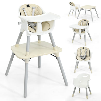 4-in-1 Baby Convertible Toddler Table Chair Set with PU Cushion, Beige High Chairs at Gallery Canada