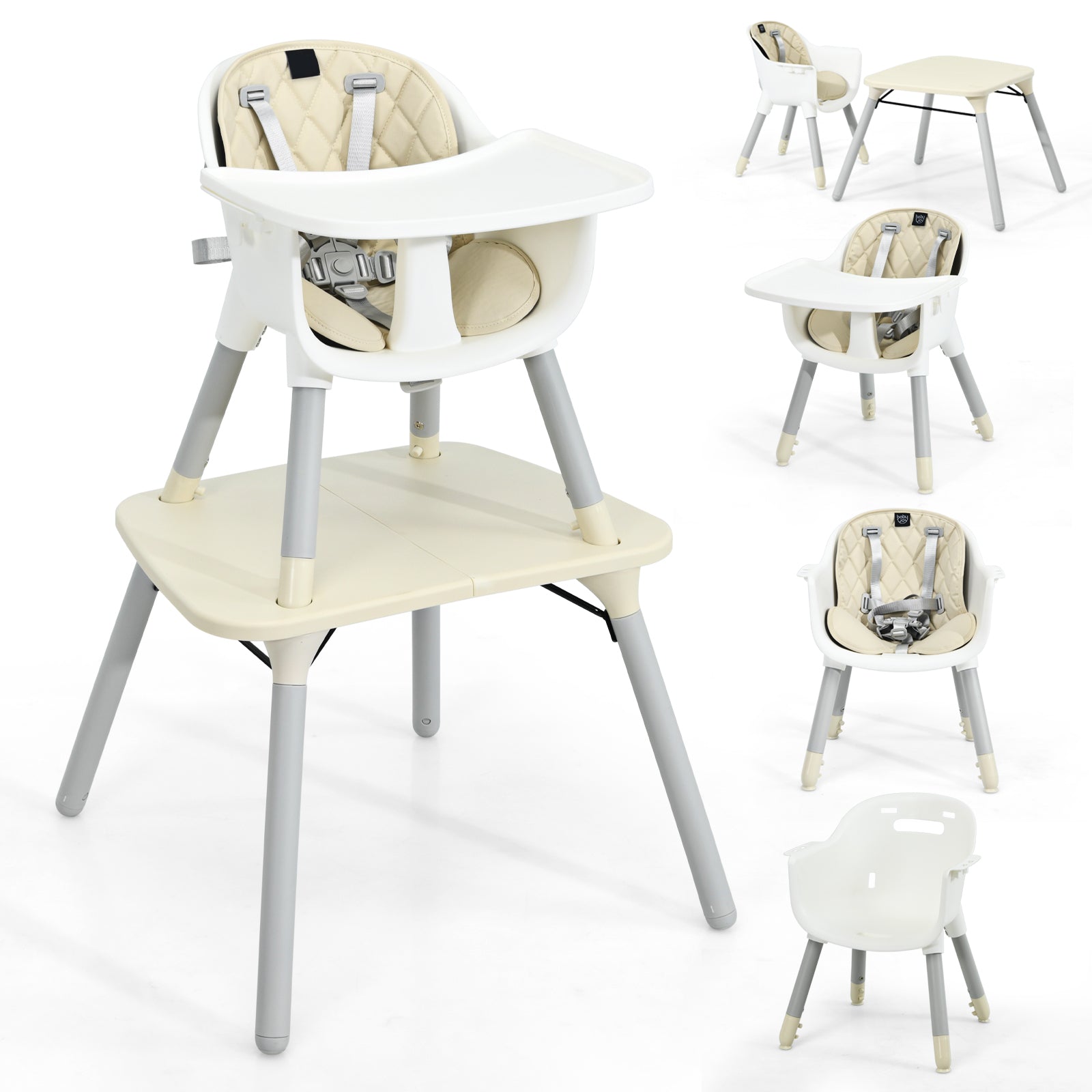 4-in-1 Convertible Toddler Table Chair Set, PU Cushion, Beige High Chairs Beige at Gallery Canada