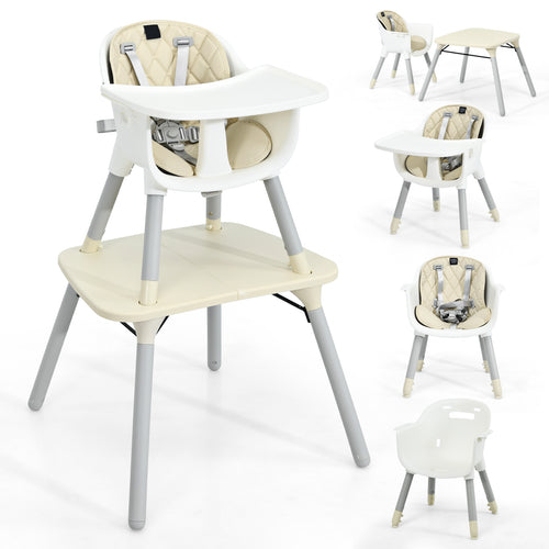 4-in-1 Baby Convertible Toddler Table Chair Set with PU Cushion, Beige