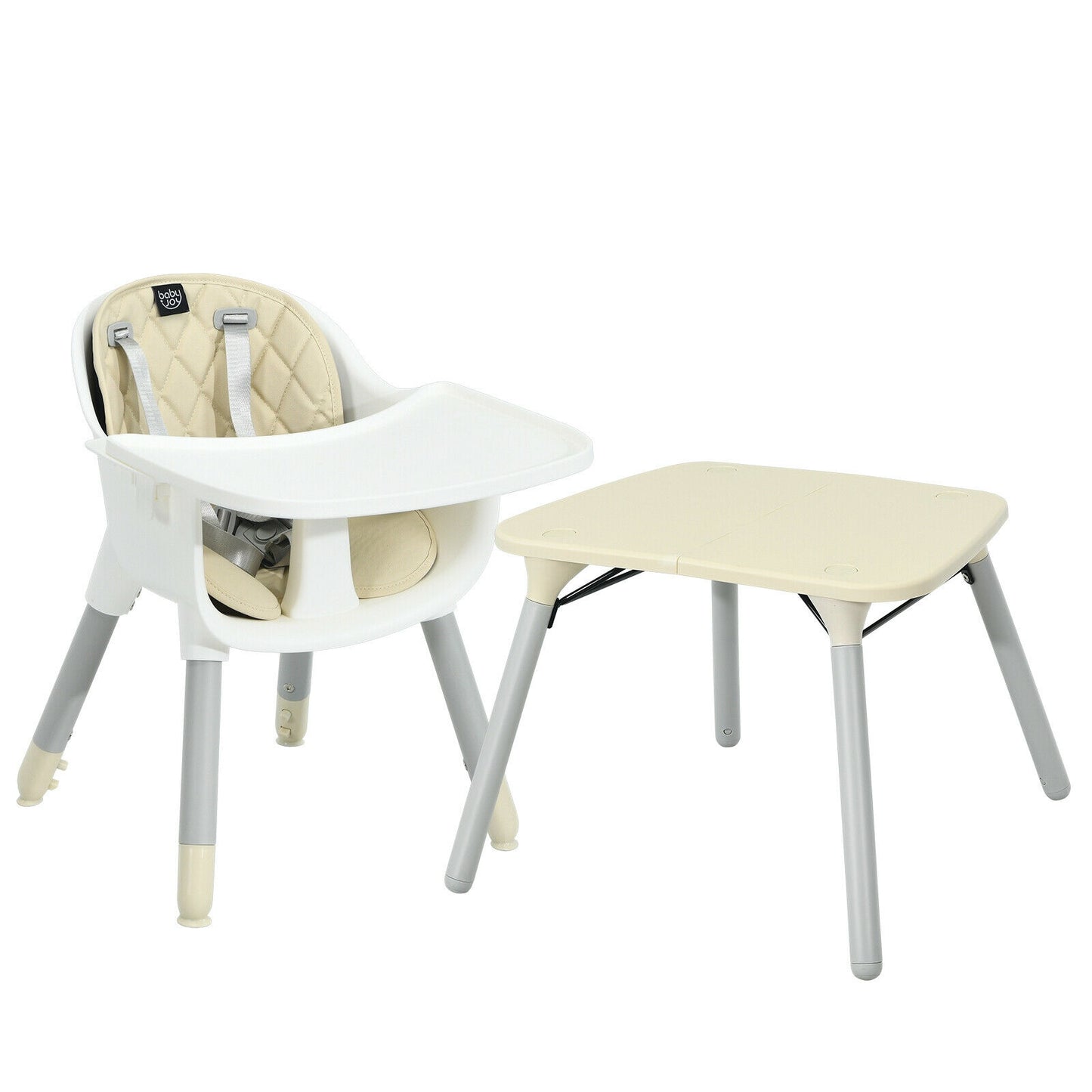 4-in-1 Baby Convertible Toddler Table Chair Set with PU Cushion, Beige High Chairs at Gallery Canada