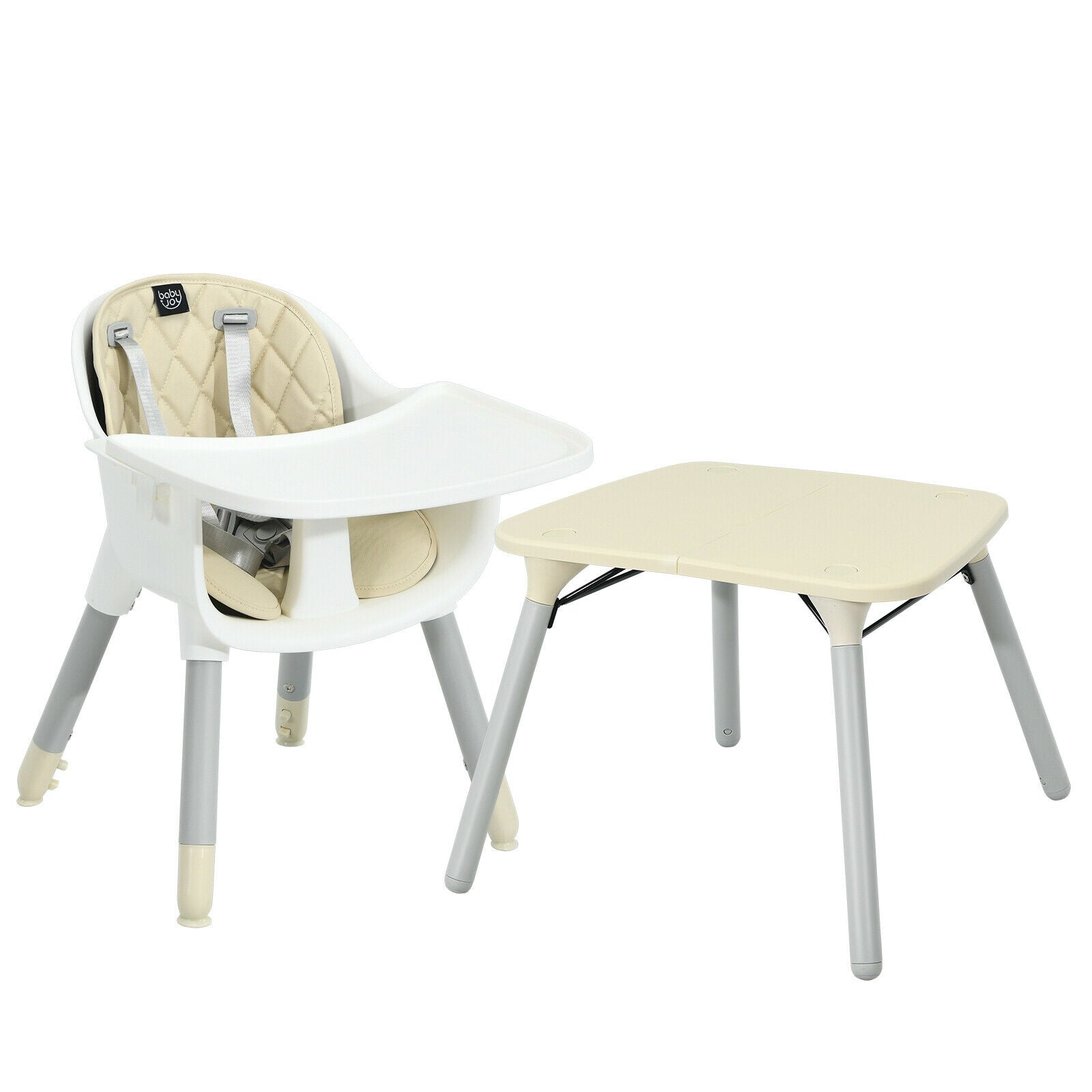 4-in-1 Baby Convertible Toddler Table Chair Set with PU Cushion, Beige High Chairs at Gallery Canada