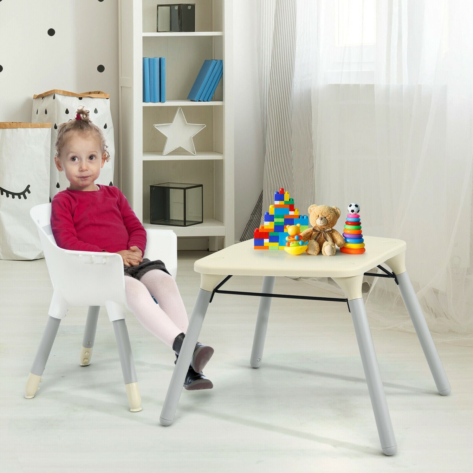 4-in-1 Baby Convertible Toddler Table Chair Set with PU Cushion, Beige High Chairs at Gallery Canada